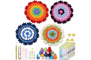 Tokidaring Crochet Kit for Beginners - Crochet Starter Kit with Step-by-Step Video Tutorials, DIY Coasters Beginner Crochet Kits for Adults Kids, Easy Complete Knitting Kit Supplies (4PCS)