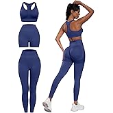 SALSPOR 3 Piece Workout Sets for Women Butt Lifting Leggings with High Impact Sports Bra Gym Shorts