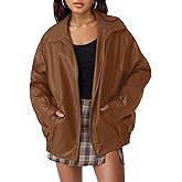 hathne Women's Oversized Leather Jackets Faux Zip Up Fall Fashion Motorcycle Jackets Coats Winter Clothes(Camel,L)