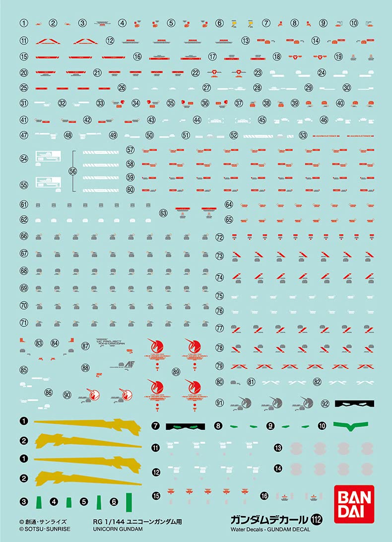 Bandai Model Kit-57372 57372 Decal 112-RG Gundam Unicorn 1/144, 21292