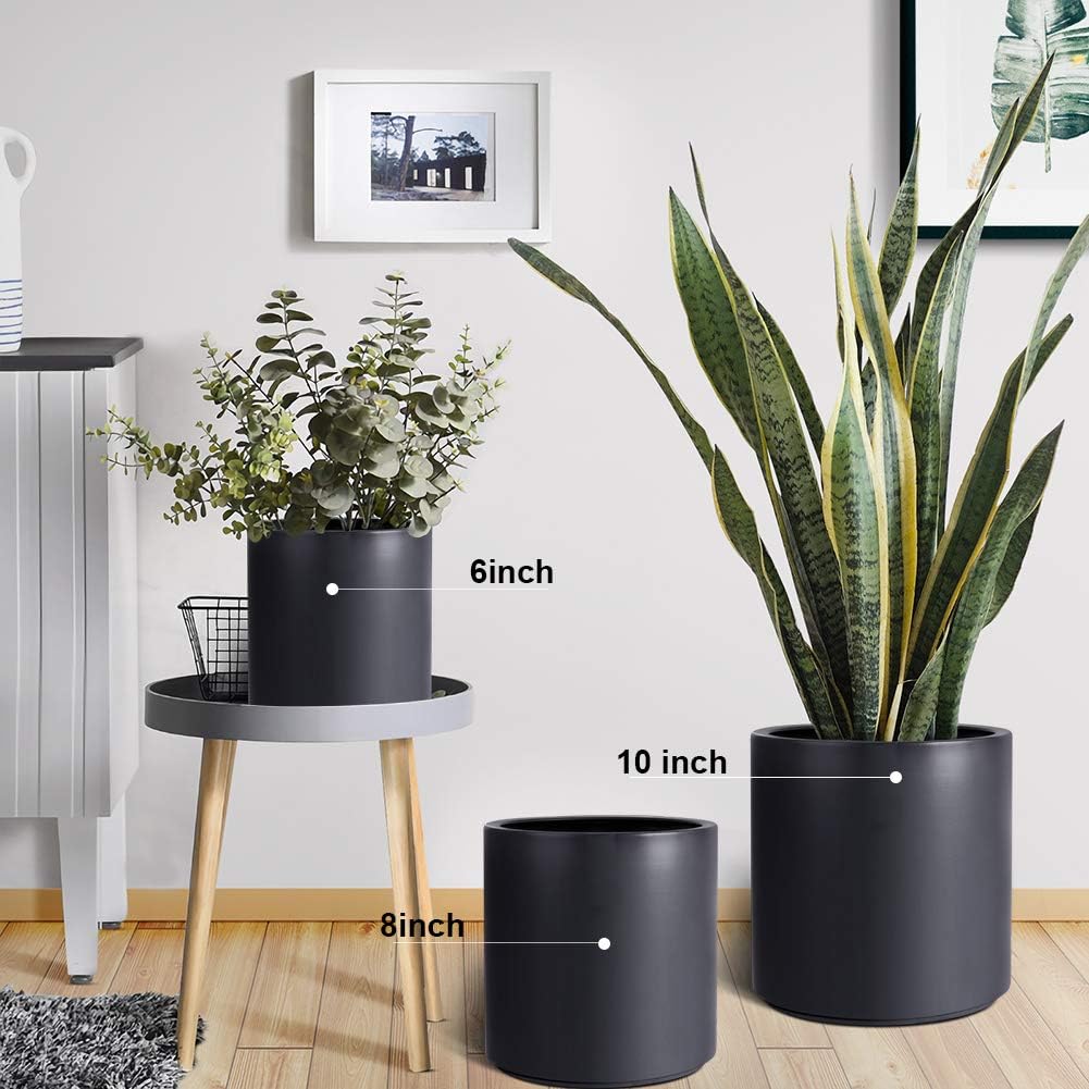 SOGUYI Plant Pots Set Black Matte Ceramic Planter for Outdoor, 8 Inch 10 Inch Flower Pot for Indoor, Planter with Drainage Holes and Plug, Modern Cylinder Planter for Home, Garden, Balcony, Office : Kitchen & Dining