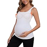 Liu & Qu Women's Maternity Tank Tops with Built in Bra Square Neck Pregnancy Athletic Yoga Shirts Workout Camisole White