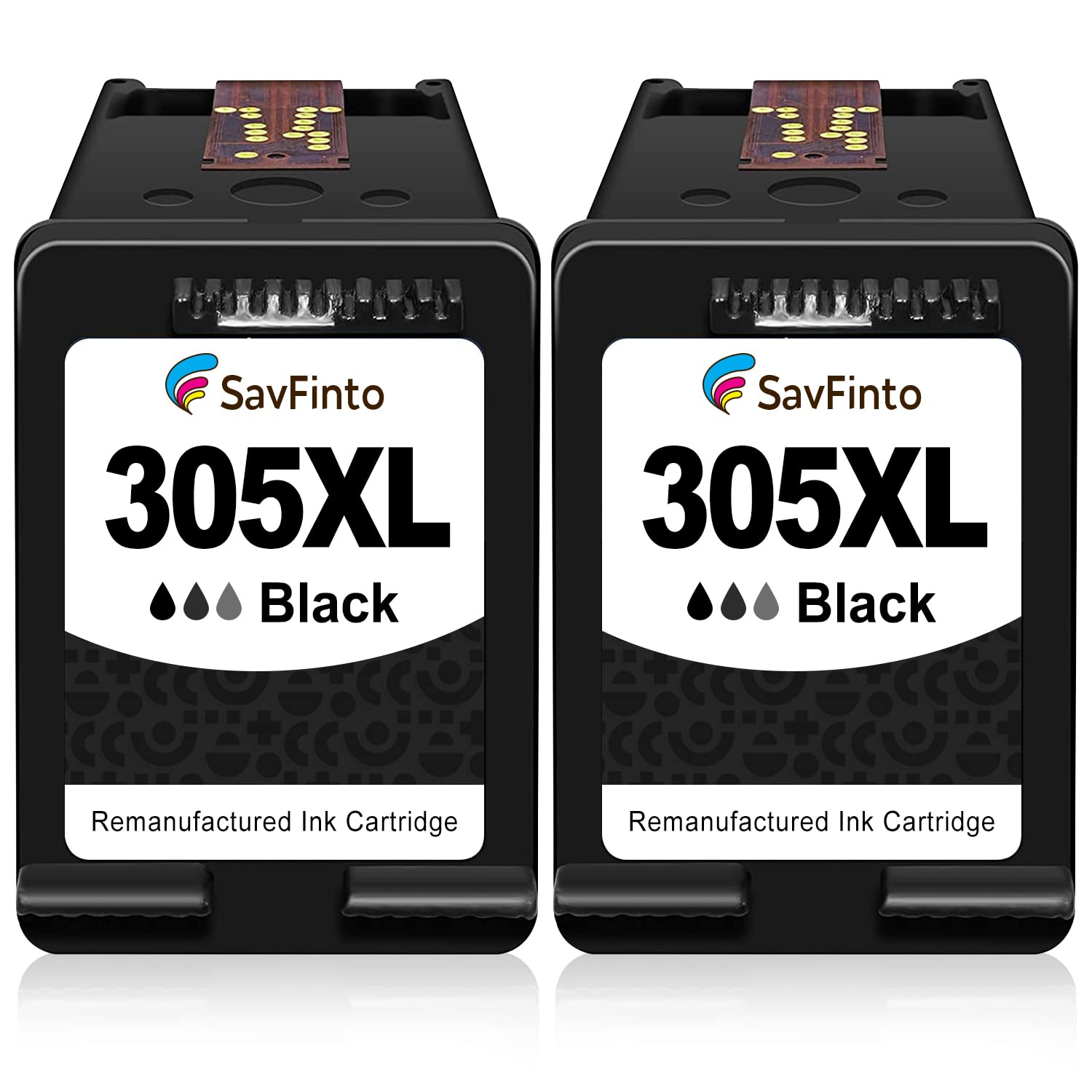 SavFinto 305XL Black Ink Cartridges Remanufactured for HP 305 Ink Cartridges Compatible for HP DeskJet Plus 2700 4110 4120 4122 Envy 6000 6010 6020 6022 6030 Envy Pro 6420 6422 6430 6430 6400 (2 BK)