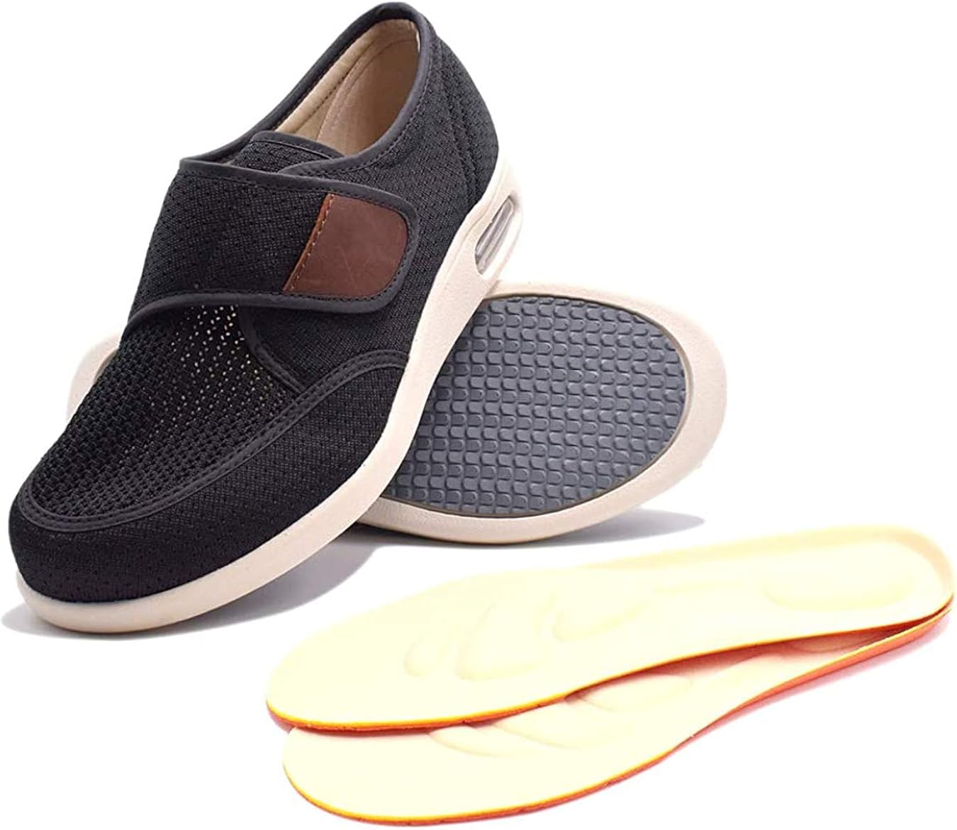  | RYLHL Mens Diabetic Walking Shoes Adjustable Outdoor Sneakers Recovery Easy On Off Strap Wide Width Slippers Comfort for Seniors Elderly | Walking