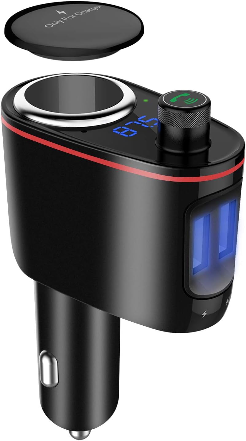 FM Transmitter Bluetooth, Kitbeez FM Transmitter for Car Radio Adapter Wireless Audio Receiver, Cigarette Lighter Socket Dual USB Car Charger Compatible for iPhone, Samsung Galaxy and Android