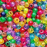 Transparent Multicolor Mix Plastic Pony Beads 6x9mm, 1000 Beads Bulk Bag