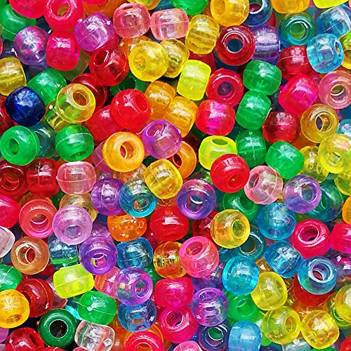 Bala&Fillic Pony Beads Size 6X9mm 1000pcs Clear Multi Colors Mixed in Bag, Craft Pony Beads for Making Bracelets