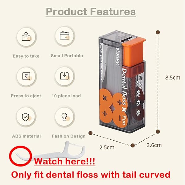 XMUINT PORTABLE DENTAL FLOSS PICKS DISPENSER,AUTOMATIC POP-UP STORAGE 10 PICKS CLEAN TEETH ORAL CARE BOX DENTAL FLOSS PICKS DISPENSER FOR EASY REFILLABLE ADULT FLOSS TRAVEL HOLDER CASE ORANGE PAINTING