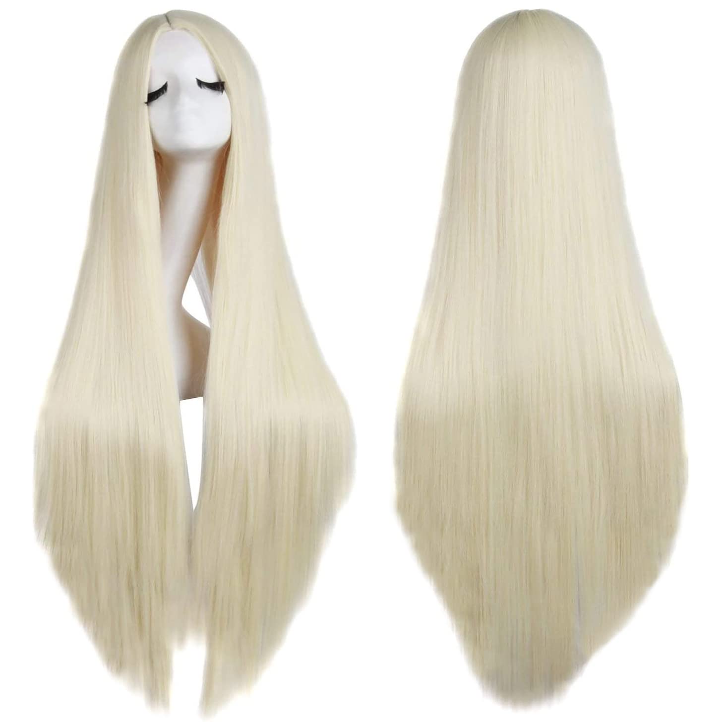 Colorful panda Blonde Long Wigs for Women Long Straight Synthetic Hair Wig Middle Part for Party Cosplay Halloween Anime