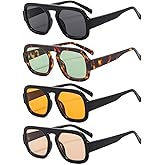 IKANOO 4 Pieces Retro 70s Square Aviator Sunglasses for Women Men Flat Frame Trendy Square Sun Glasses Vintage Shades ﻿