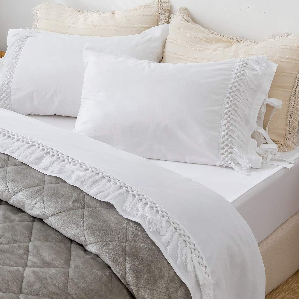Queen's House Lace White Sheet Set California King White 180920tassel