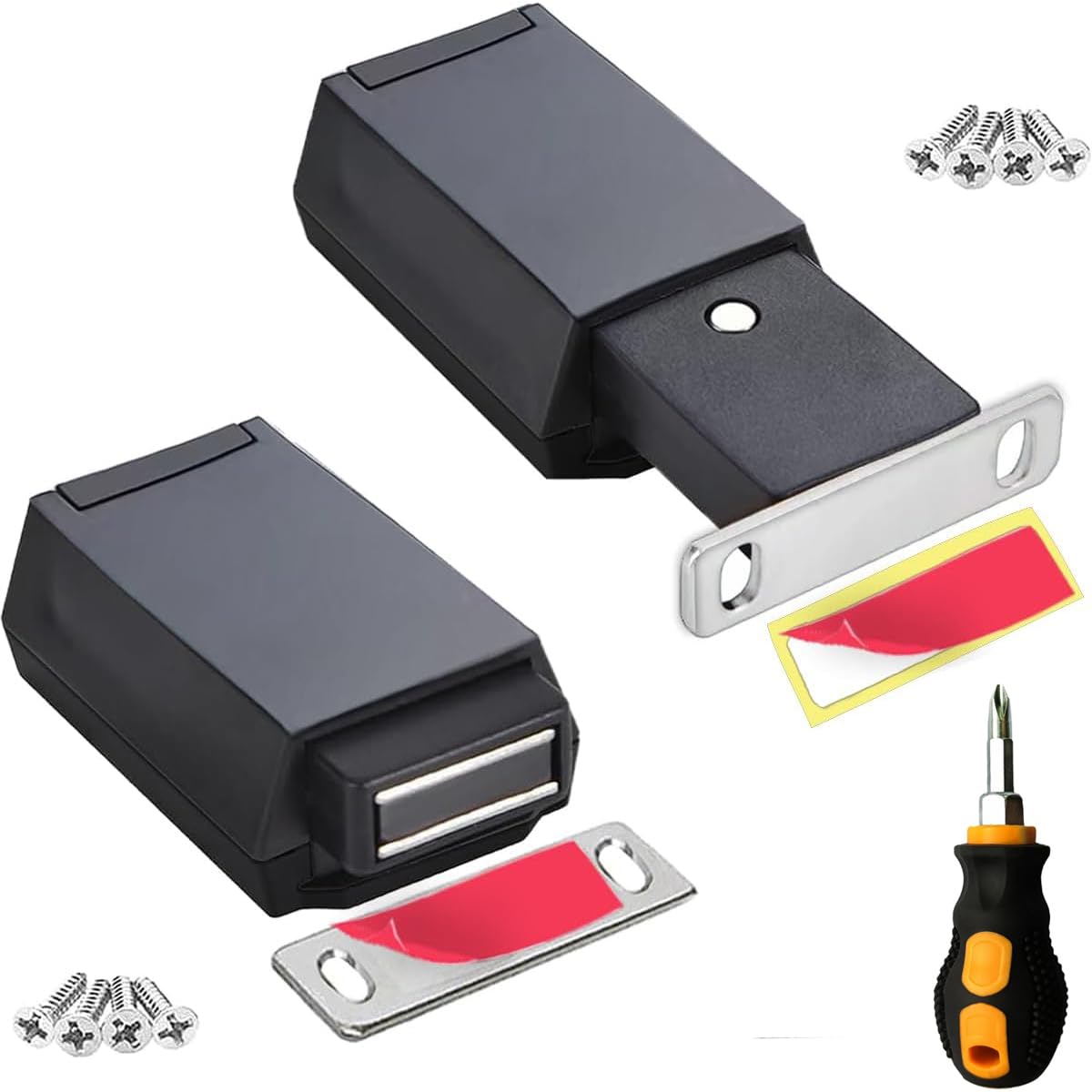 Photo 1 of Magnetic Push to Open Cabinet Hardware CBRIVE 2 Pack Heavy Duty Push Latch & Lock for Hidden Door Touch Latches and Catch Magnet Push Release Drawer Pull Tip on RV Closet Close Strong Pop Out, Black
