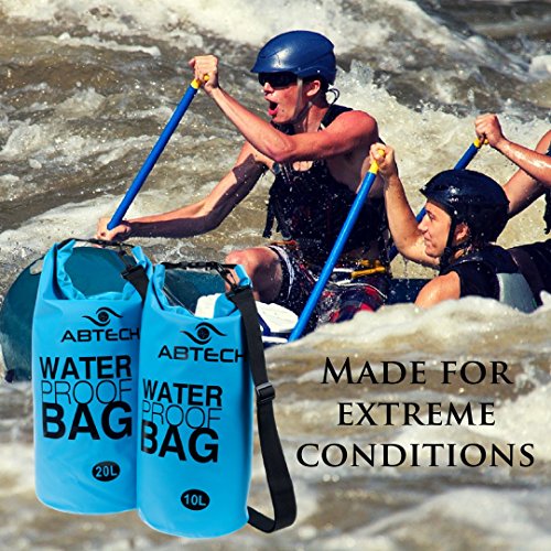 Dry Bags Waterproof Set of 2 ABTECH - 10 & 20 Liters - for Boating, Camping, Kayaking, Swimming, and Watersports