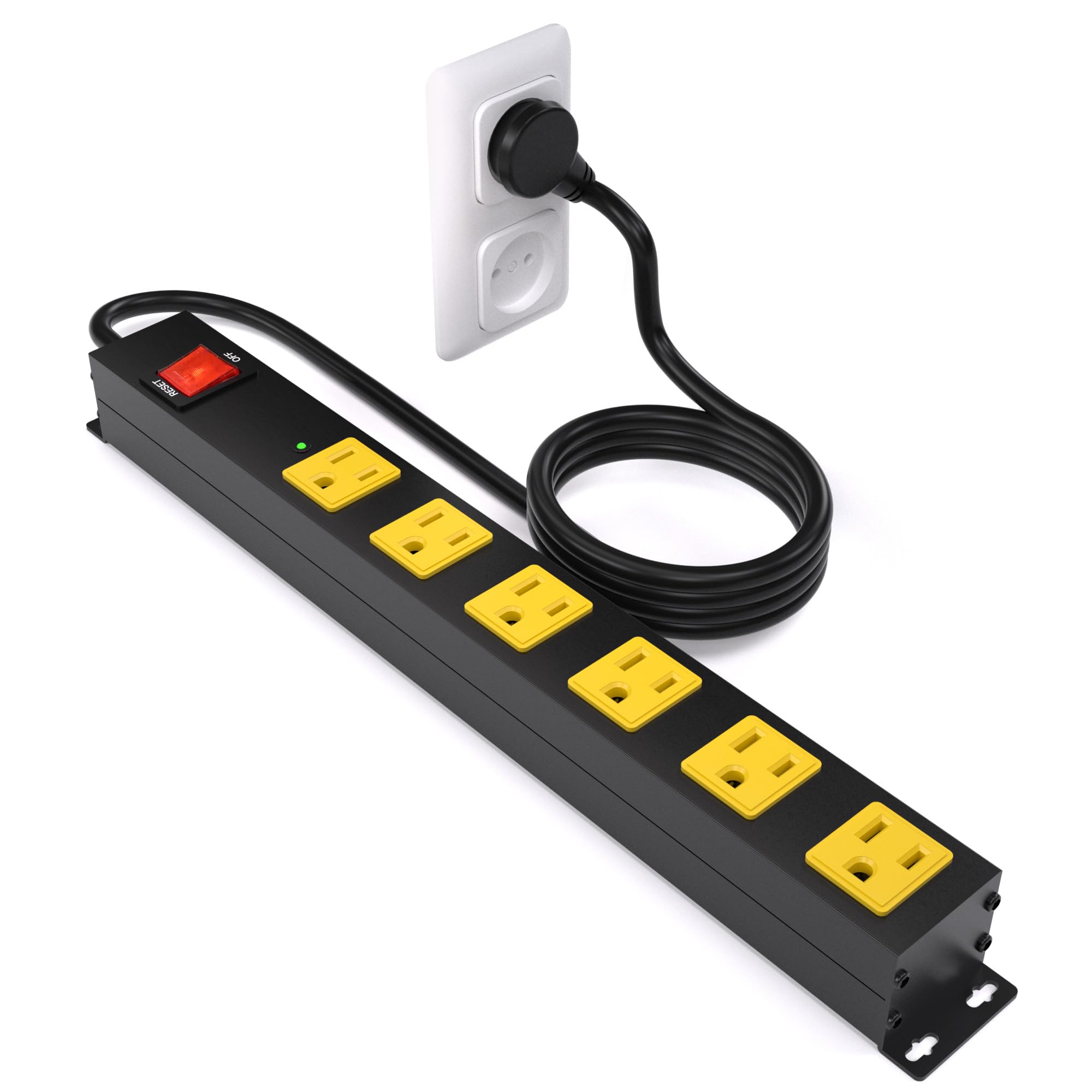Photo 1 of *USED*
Heavy Duty 6 Outlet Metal Long Power Strip, 2700J Surge Protector with 15A Circuit Breaker, 6FT Extension Cord, Wall Mount for Garage, Workshop & Industrial Use, Wide Spaced (6ft)