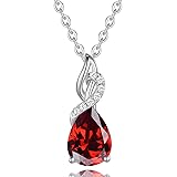 FANCIME Garnet Necklace 14K Solid White Gold