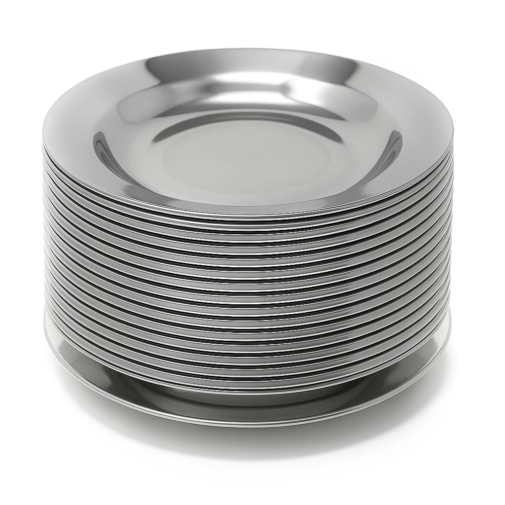 Menax - Stainless Steel Snack Plates - Round Serving Dishes for Tapas, Starters, Desserts and Finger Food - Set of 12 - Elegant and Reusable