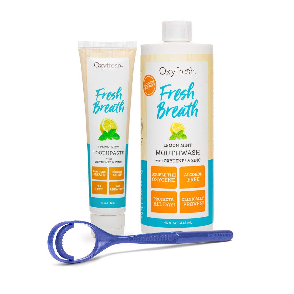 Oxyfresh Ultimate Fresh Breath Kit | Includes Most Popular Lemon Mint Alcohol-Free Mouthwash, Lemon Mint Toothpaste & Tongue Scraper - Dentist Recommended | Scrape, Brush, Rinse, Repeat. : Beauty