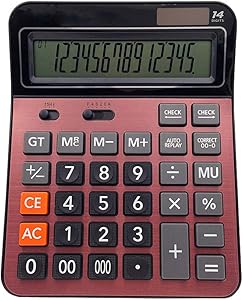Meichoon Solar Battery Calculator Dual Power Large Standard Function Desktop Business Calculator with 14 Digit Large LCD Display Convenient for Office & Home KA06 Red