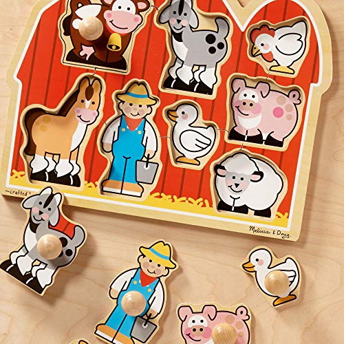 Melissa & Doug Jumbo Knob Wooden Puzzles - Shapes and Farm Animals - Chunky Baby Puzzles, Wooden Puzzles With Knobs For Toddlers Ages 1+