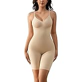 BampooPanPa Women's Shaping Mid-Thigh Bodysuit Tummy Control Shapewear Faja Seamless Sculpting Body Shaper Bodysuits