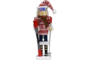 WVIOUOPU Skier Man Nutcracker Christmas Decorations - 15 Inch Handmade Wooden Figures with Ski Board Ski Sticks Ski Goggles in Skiing Pose for Mantle Shelf Tabletop Home Christmas Holiday Ornaments Gifts Decor
