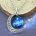 Jiayiqi Women's Charming Blue Star Crescent Moon Galactic Universe Cabochon Pendant Necklace