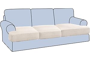 H.VERSAILTEX Stretch 3 Piece T Cushion Sofa Slipcovers Individually Sofa Cushion Covers for 3 Cushion Couch Sofa Seat Cushion Covers with Elastic Bands Featuring Thicker Jacquard Fabric, Ivory