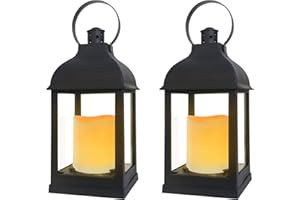 PETGIRL Decorative Candle Lantern with LED Flickering Flameless Candle with Timer Indoor Hanging Lanterns Battery Powered Candle Lantern Decor for Wedding,Halloween,Christmas Ornaments(Black, 2 Pack)