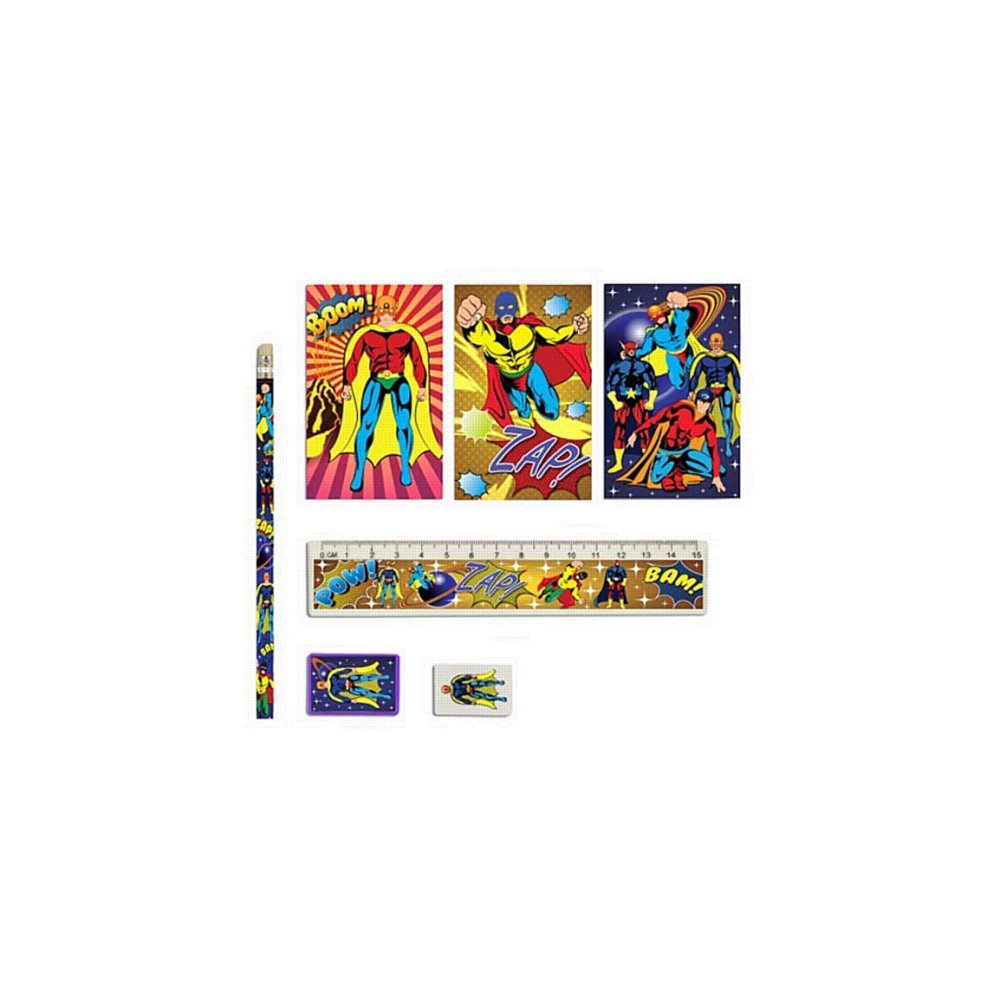 HENBRANDT 5PC STATIONERY SET SUPER HERO CHILDREN KIDS BOYS PARTY BAGS PINNATA FILLERS TOYS