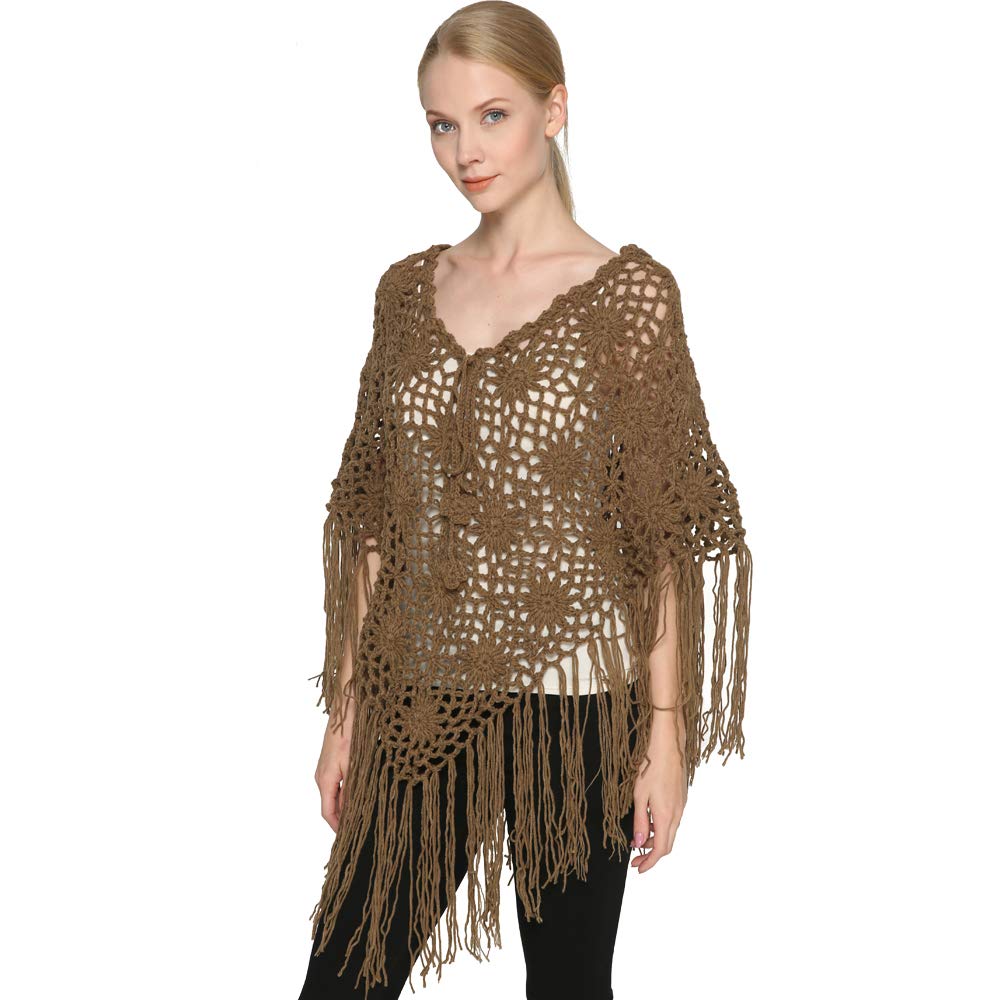 ZORJAR Crochet Fringed Poncho Cape Shawls Wraps Flower Womens Coat Sweater ZORJAR Crochet Fringed Poncho Cape Shawls Wraps Flower Womens Coat Sweater