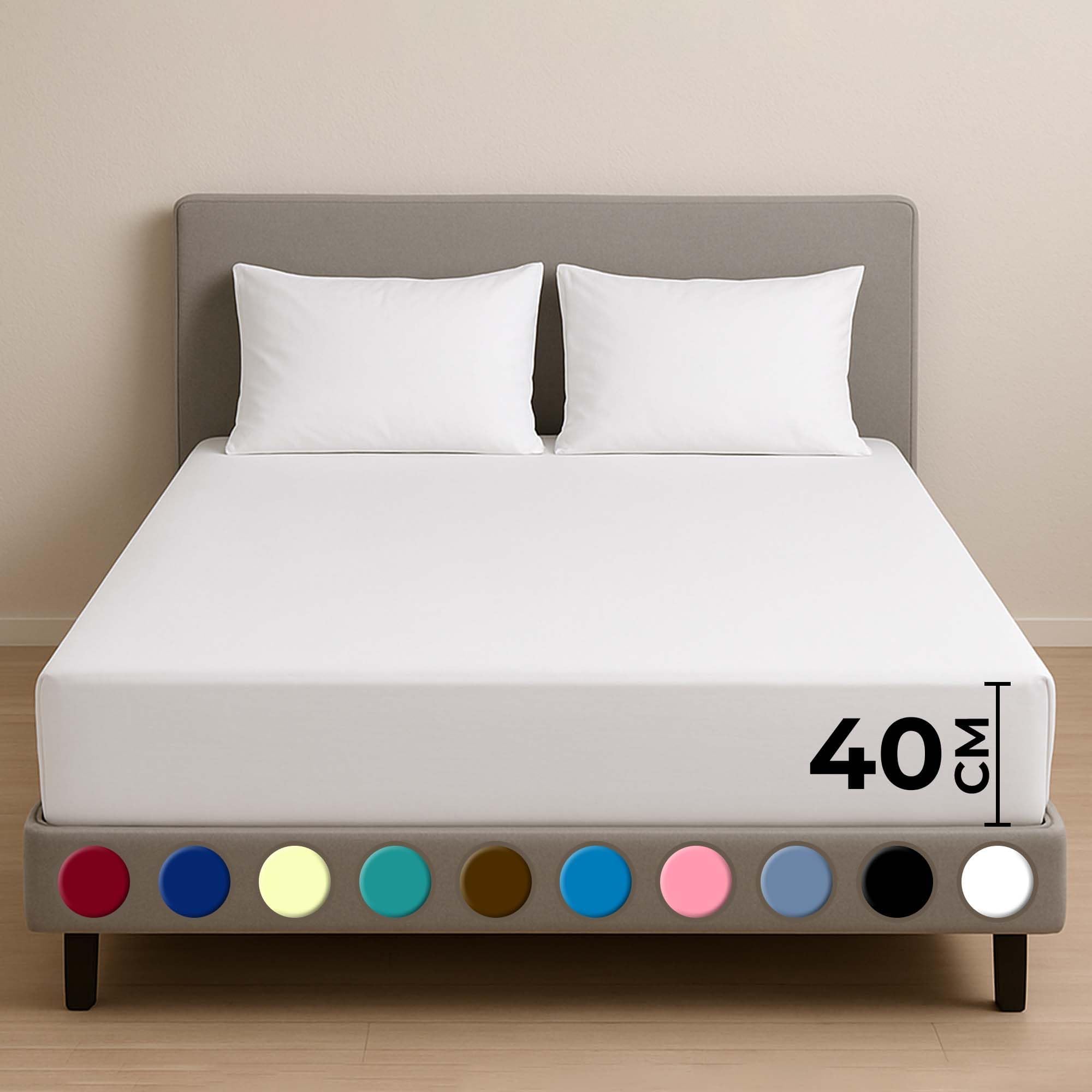 Rohi 40cm Extra Deep Fitted Sheets Double – Soft, Breathable & Anti-Allergy Cotton Blend Fitted Sheet – Elasticated Corners – Wrinkle-Resistant & Easy Care Fitted Bed Sheets (White, Double) — image 1