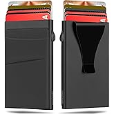 Slim Wallet for Men, Pop Up Card Holder Wallet RFID Blocking, Minimalist Metal Bussiness Credit Card Wallet with Money Clip & Pockets, Aluminum Thin Front Pocket Wallet (Black)