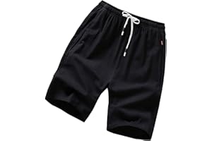 GUNLIRE Big Boy's Linen Shorts Summer Drawstring Elastic Waist Casual Shorts for Boys with Pockets