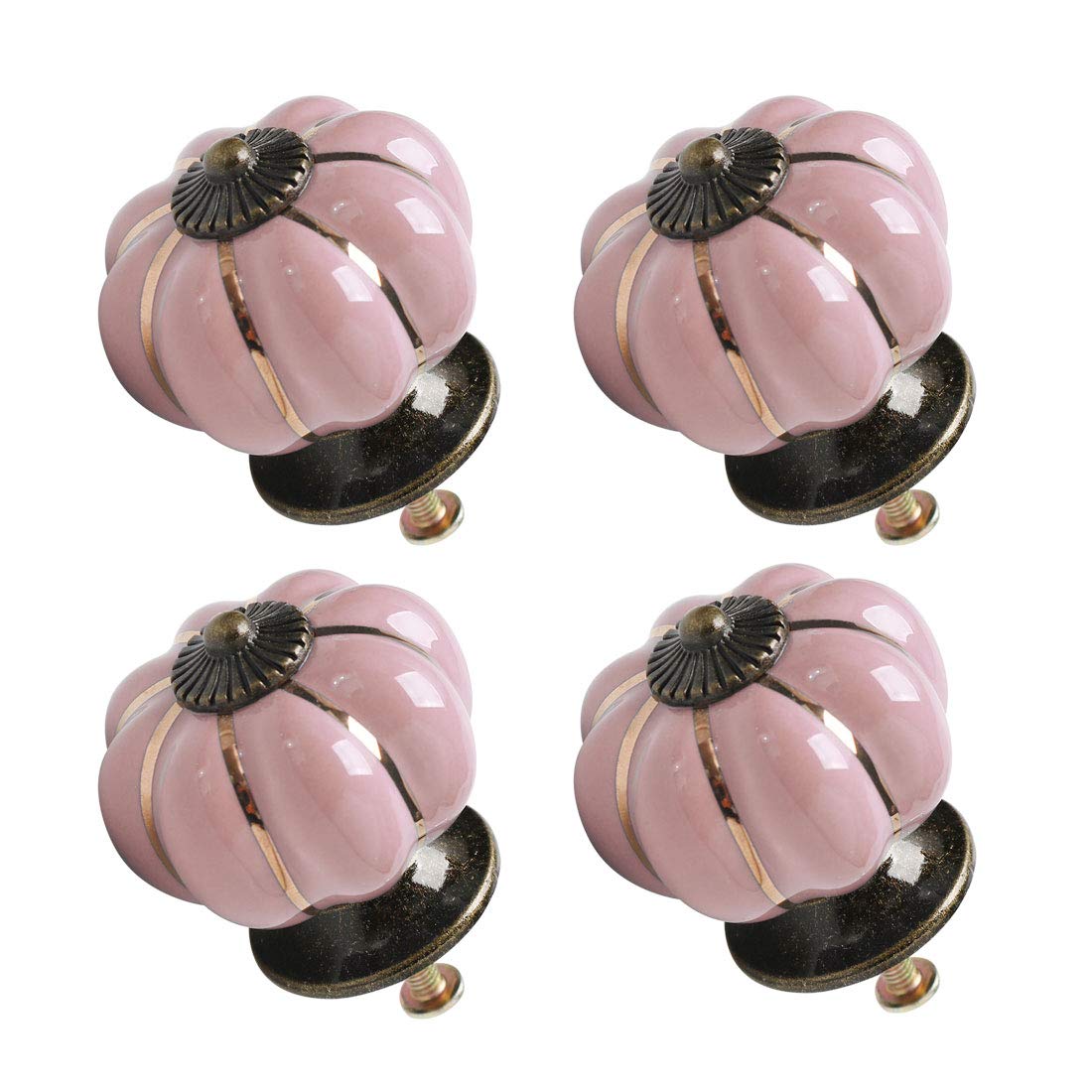 sourcing map 4pcs Ceramic Knobs Vintage Knob Drawer Pumpkin Shaped Pull Handle Furniture Door Cabinet Cupboard Wardrobe Dresser Decorative Pink