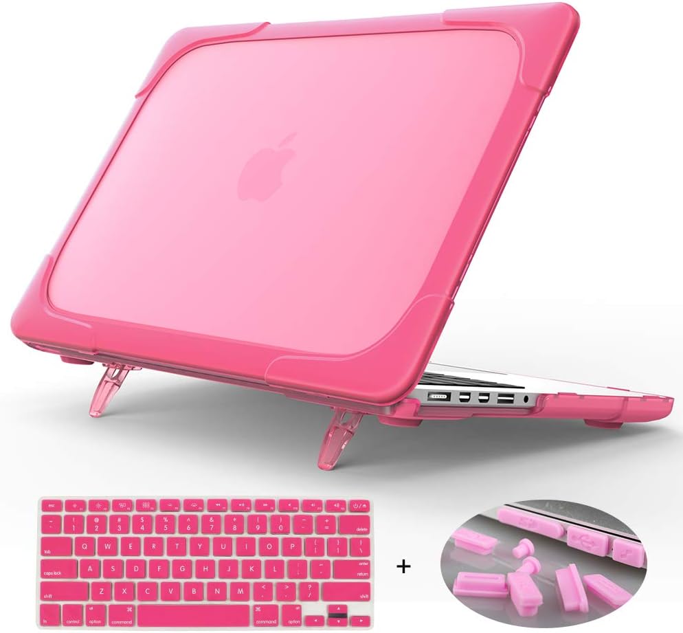 Mektron for MacBook Pro 13 Inch Case (Version 2015/2014/2013)[Heavy Duty][Snap on][Dual Layer] Hard Case Cover with Foldable Stand for Mac Pro Retina 13.3 Model A1502 A1425 (Rose)
