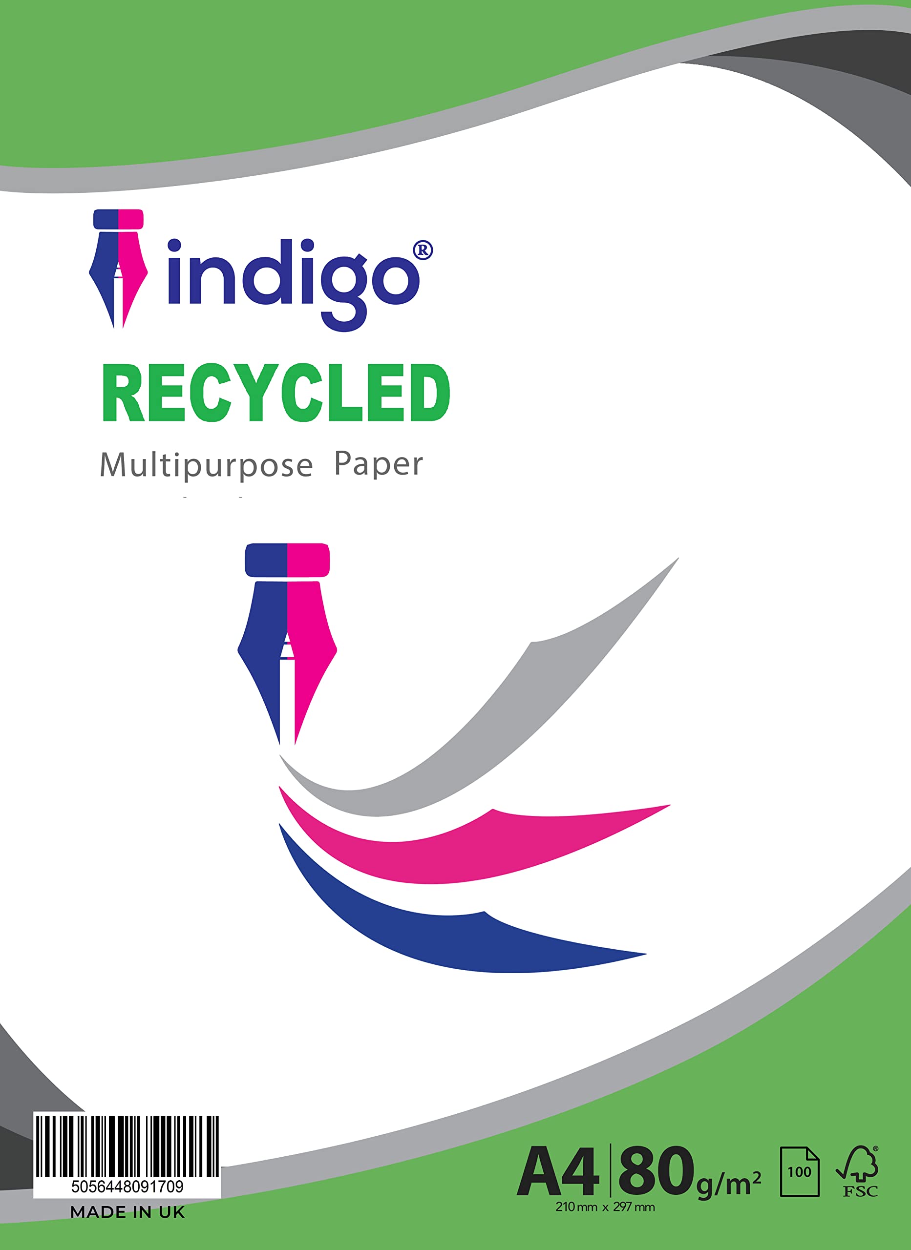 Indigo® A4 Paper – 100% Recycled, 80GSM Copier & Printer Paper (100 Sheets) – Eco-Friendly Office & Home Use
