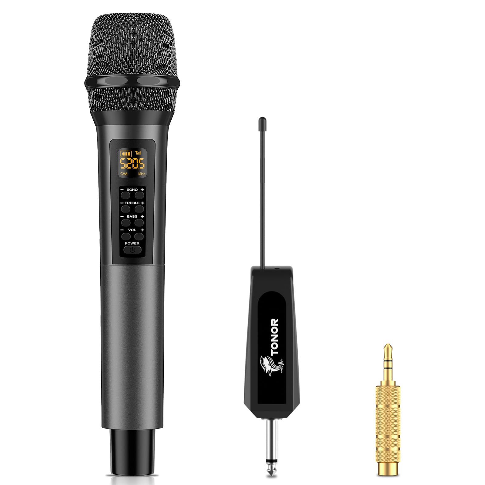 TONOR Wireless Microphone with Treble/Bass/Echo, Dynamic Handheld Cordless Singing Mic with Receiver for Karaoke Home KTV DJ Wedding Party Church PA, 30 UHF Adjustable Frequencies, 60m Coverage TW515