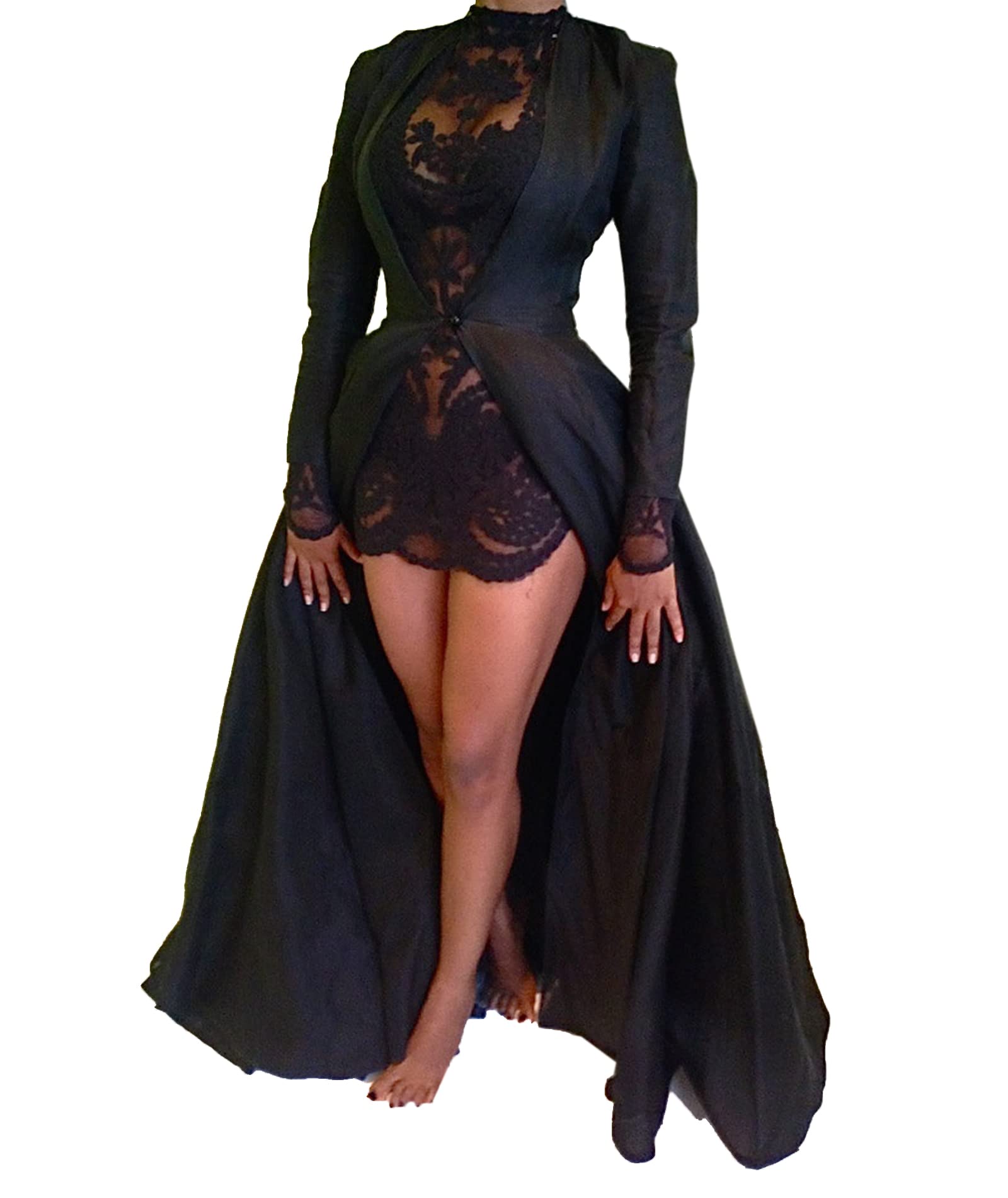 xxxiticat Women's Sexy 2Pcs Gothic Lace Sheer Jacket Long Dress Gown Party Halloween Costume Outfit