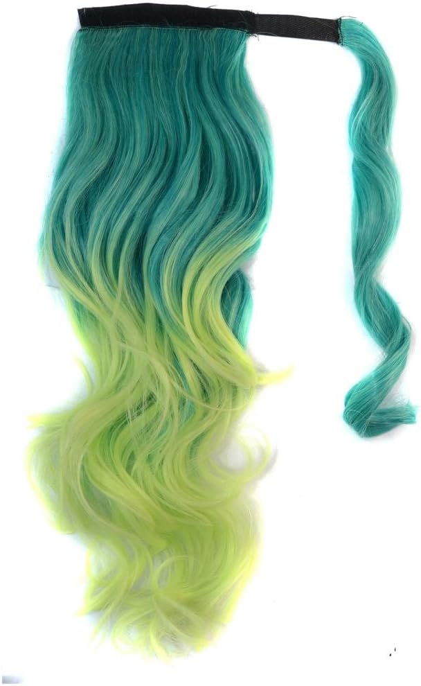 iLuLu Beauty Wig Loose Wavy Ponytail Hair Extension With Loop & Hook Two Ombre Color(Green & Mint Yellow)