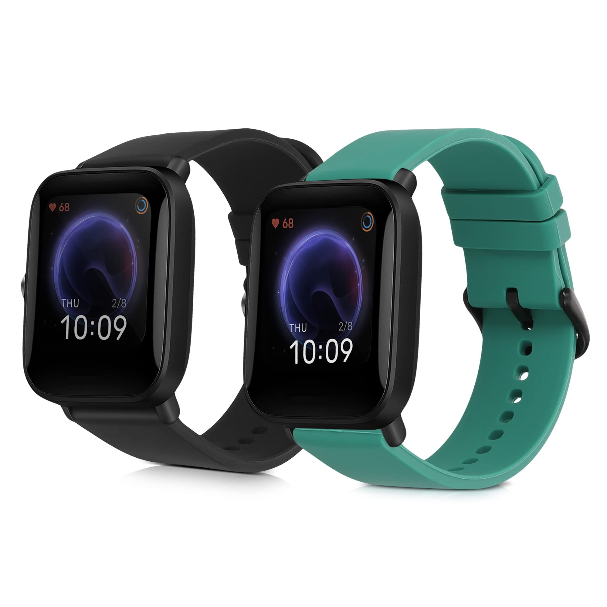 kwmobile 2x Straps for Huami Amazfit Bip U/Bip U pro Watch Strap - Silicone Replacement Watch Strap Set - Replacement Bands Black/Dark Green