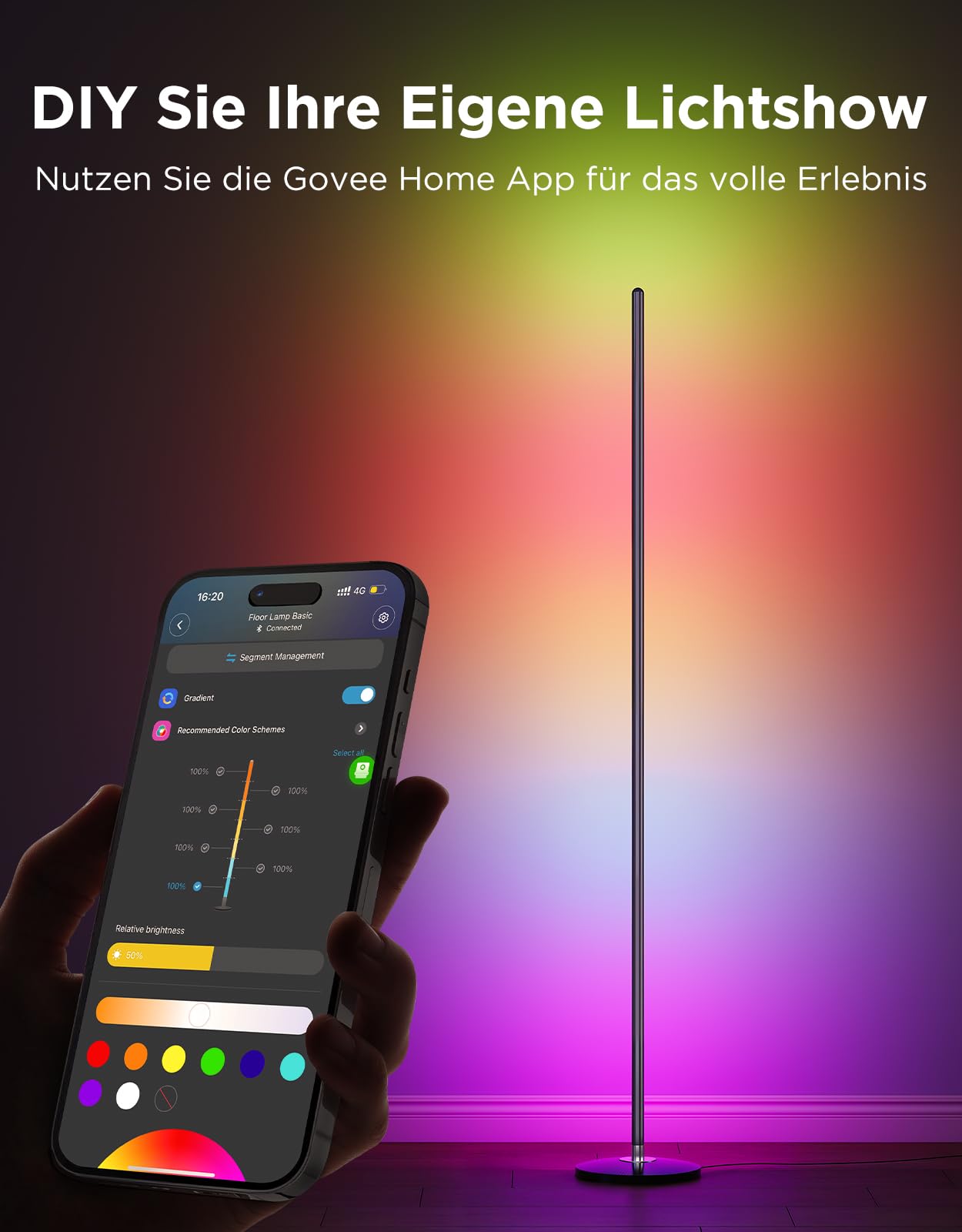 Govee RGBIC LED Stehlampe Wohnzimmer, WiFi Stehlampe 1000lm Dimmbar Schwarz 2