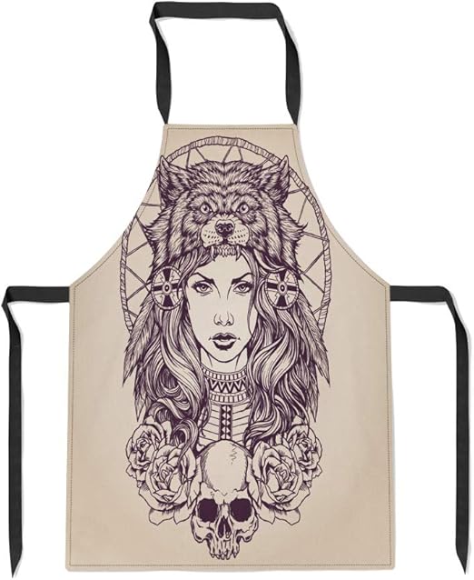 Amazon Com Pinbeam Apron Red Tattoo Native American Girl Wolf