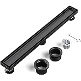 EXF 24 Inch Linear Shower Drain Matte Black with Tile Insert Cover | 304 Stainless Steel, V-Slope Design, Debris Strainer, Seamless, Adjustable Height