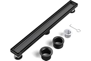 EXF Linear Shower Drain 24 Inch Matte Black with Reversible Flat & Tile Insert Cover, 304 Stainless Steel Rectangle Shower Fl