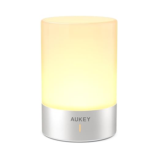 AUKEY Nachttischlampe, wiederaufladbare Tischlampe, dimmbares warmes Licht 3100K und RGB-Farbwechselmodus, Touchbedienung Lam