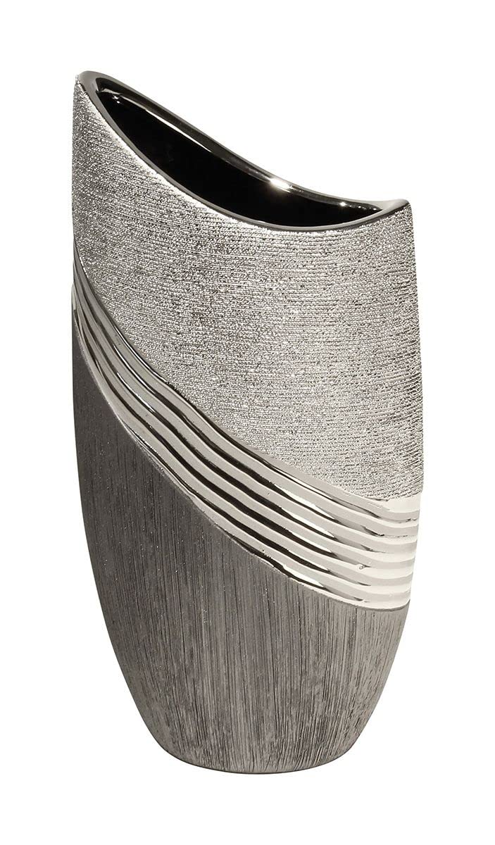 Modern Decorative Ceramic Vase - Silver/Grey - Height 30cm
