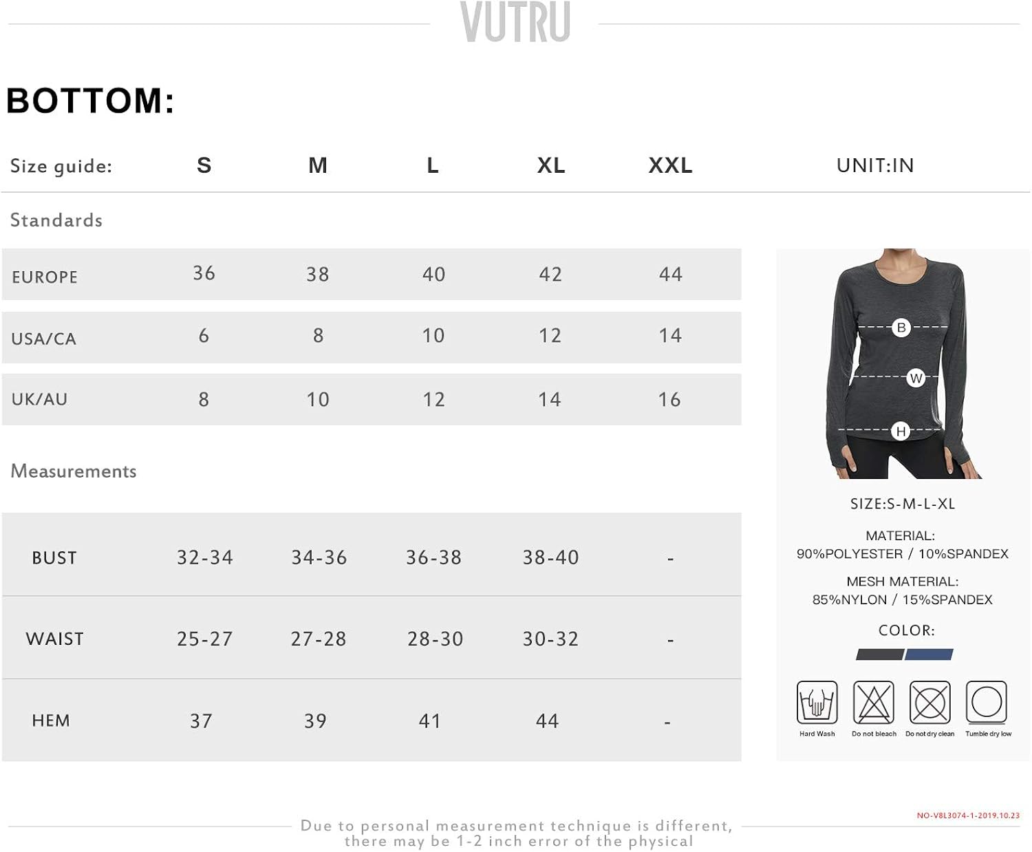 VUTRU Women's Long Sleeves Workout T Shirt Breathable Sports Running Yoga Tops w Thumb Holes : Clothing