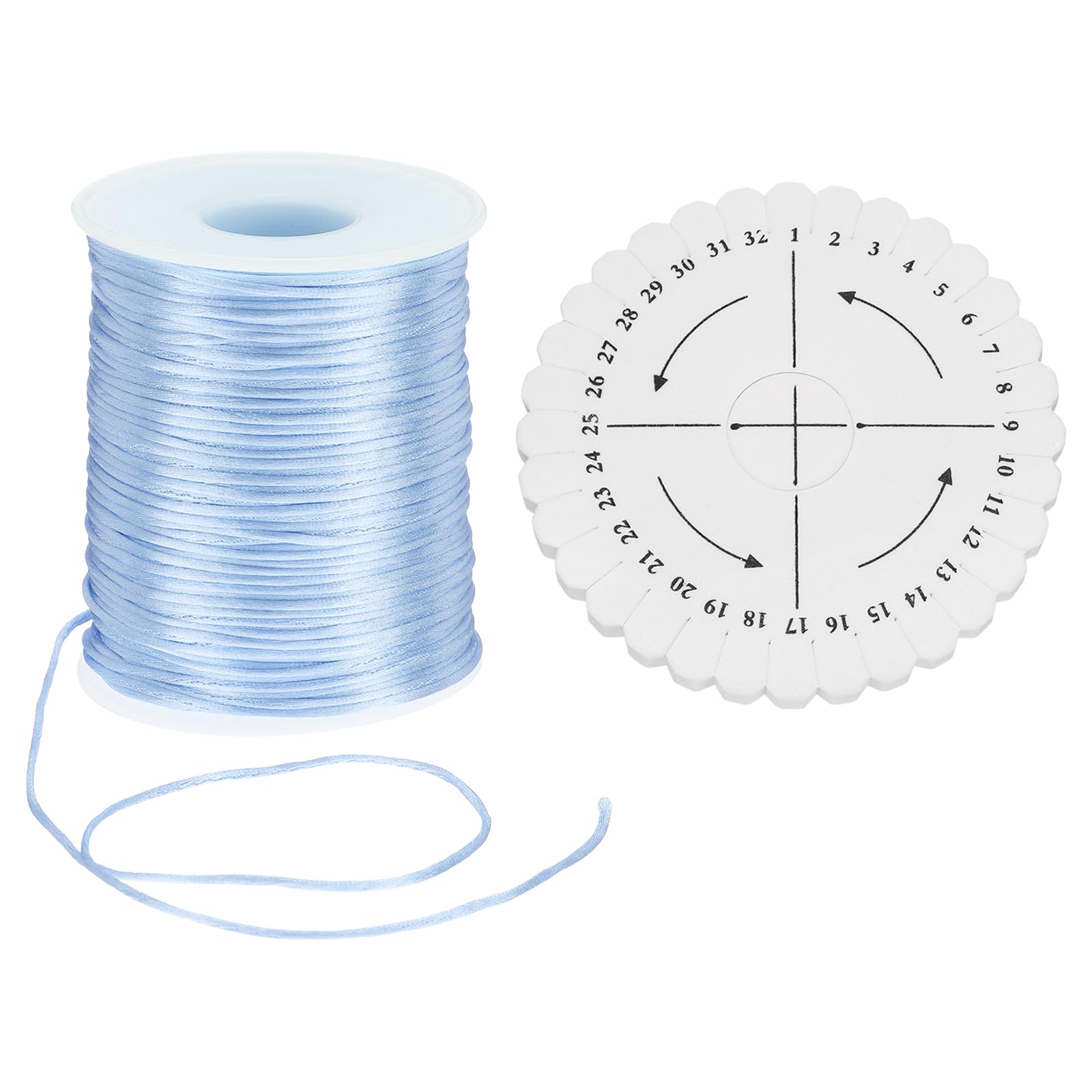 uxcell 109 Yards 1.5mm Satin String Cord, Polyester Cord Beading String with Disc Organizer for DIY Bracelet Necklace Chinese Knot Jewelry Making Macrame Trim, Sky Blue