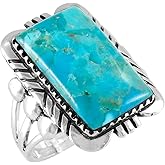 Turquoise Ring Sterling Silver 925 Genuine Gemstones Size 6 to 11