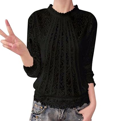 Moonuy Frauen Langarm Chiffon Bluse, Dame Frühling u. Herbst-Neue Art-Hemden Feste Lange Hülse beiläufige O-Ansatz beiläufige